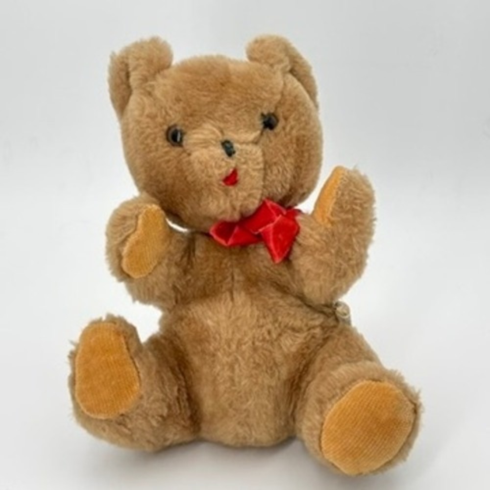 Vintage Eden Toys Teddy Bear Musical Plush Red Bow Zipper Back‎ Corduroy Paws